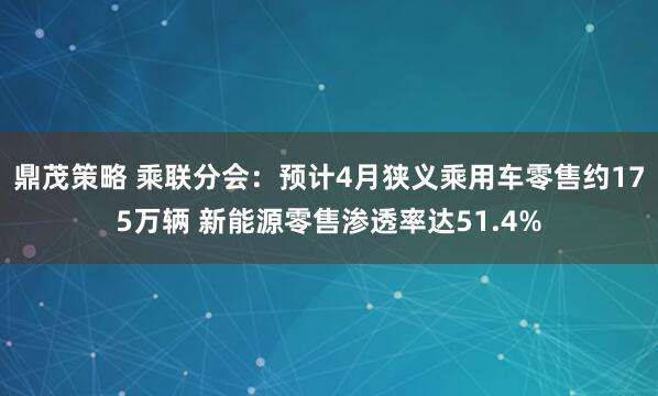鼎茂策略 乘联分会：预计4月狭义乘用车零售约175万辆 新能源零售渗透率达51.4%