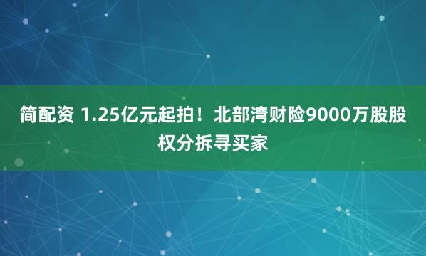 简配资 1.25亿元起拍！北部湾财险9000万股股权分拆寻买家